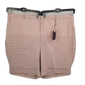 NYDJ railroad stripe bermuda shorts womens plus 28 red cream linen cotton